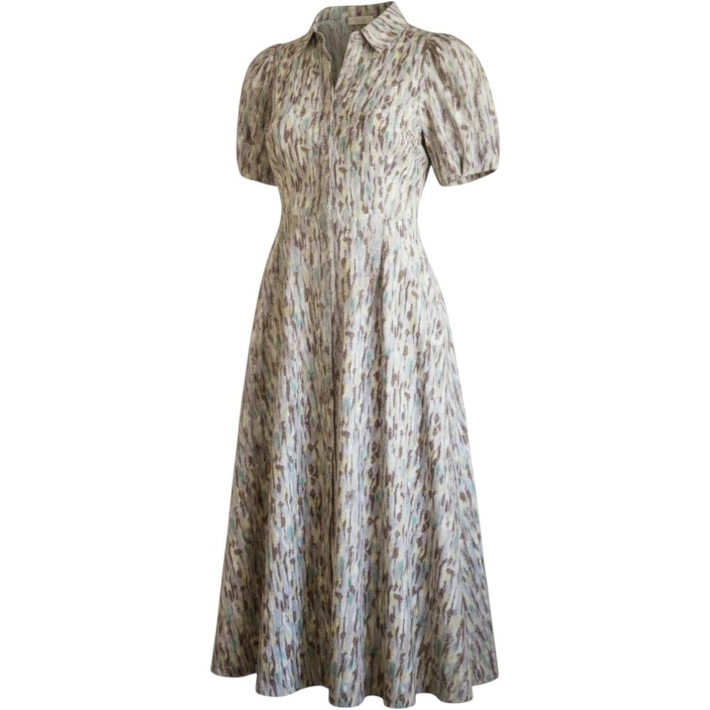 Mellowday XS Abstract Brushstroke Print Puff Sleeve Smocked Back Midi Dress
